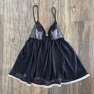 Victoria's Secret Mini Gown Babydoll Lingerie Medium Sheer Black Pink Adjustable